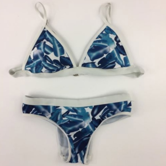 blue and white bikini set